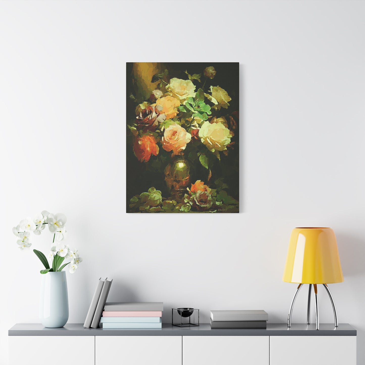 Love Story With Roses Art Print On Stretched Canvas, Floral Wall Decor