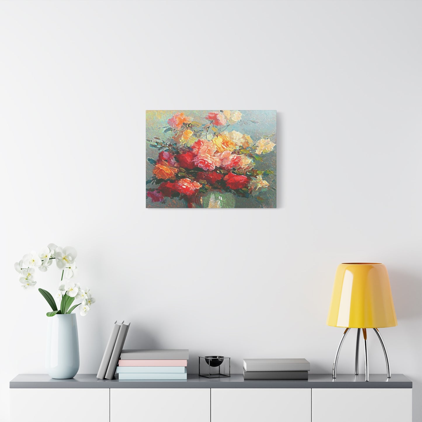 Roses Bouquet Canvas Wall Art Abstract Red Pink Yellow Morning