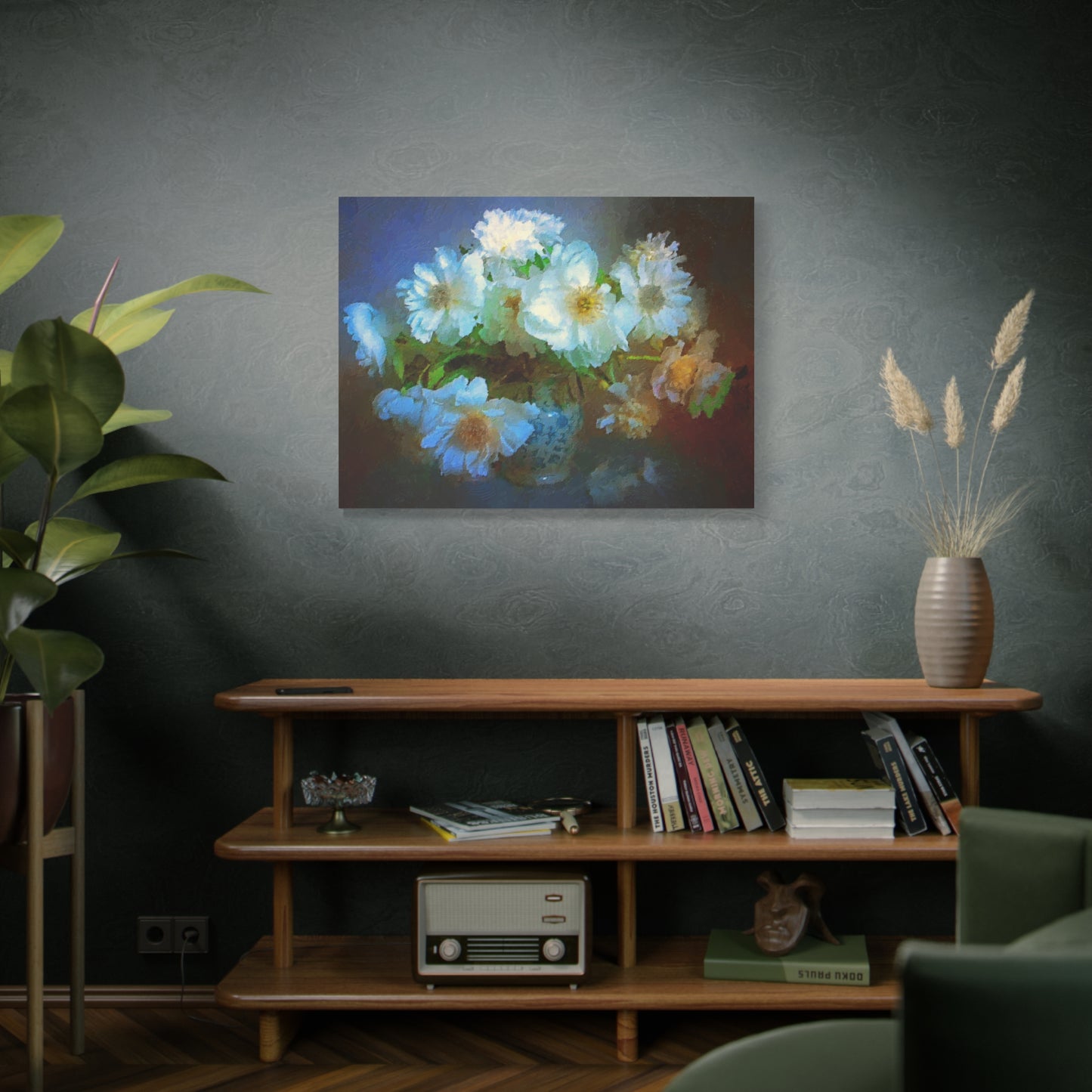 White Flowers Canvas Wall Art Abstract Painting