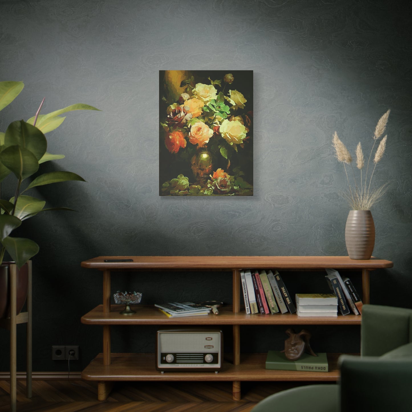 Love Story With Roses Art Print On Stretched Canvas, Floral Wall Decor