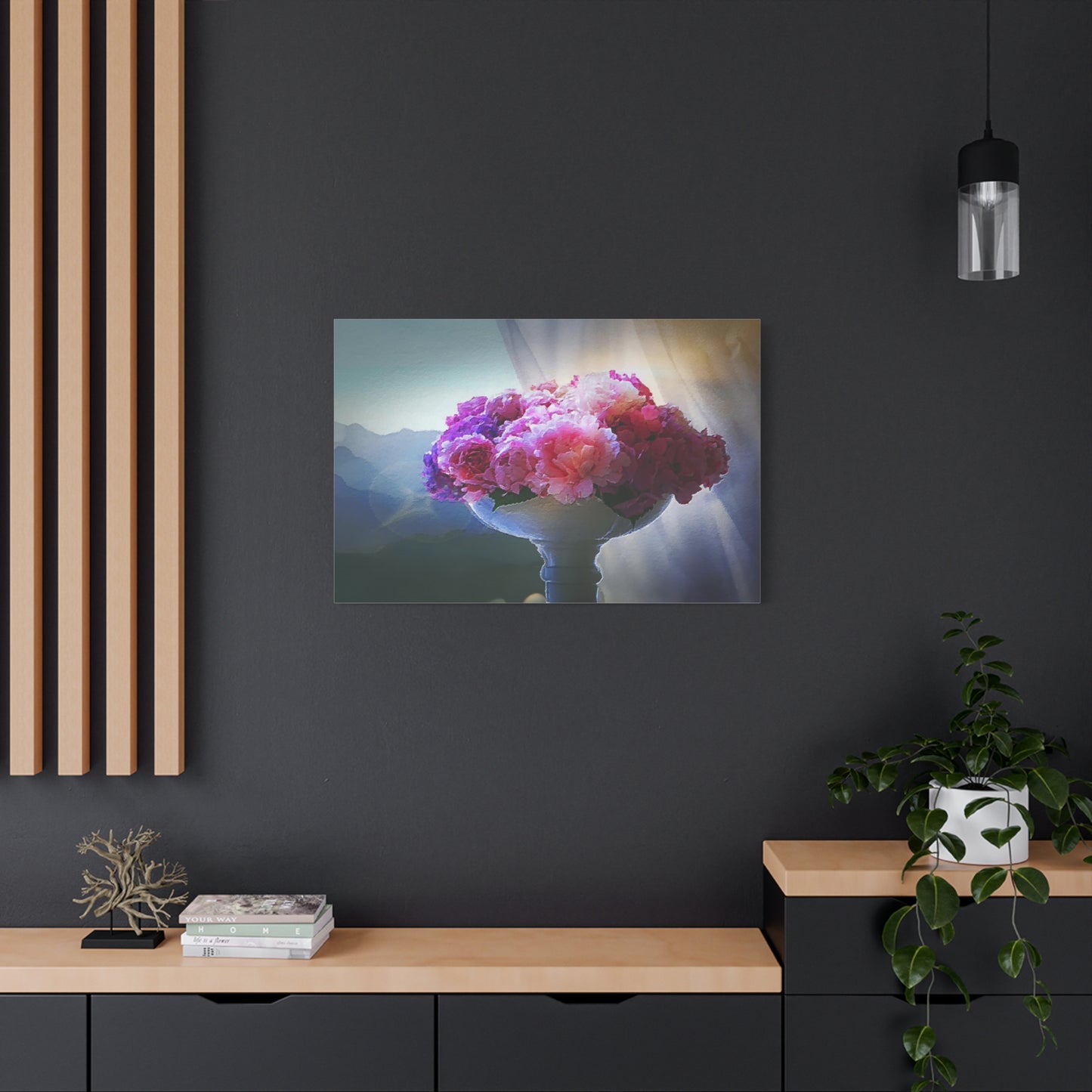Peonies Floral Bouquet Art Print Canvas Abstract Wall Decor Pink Purple White