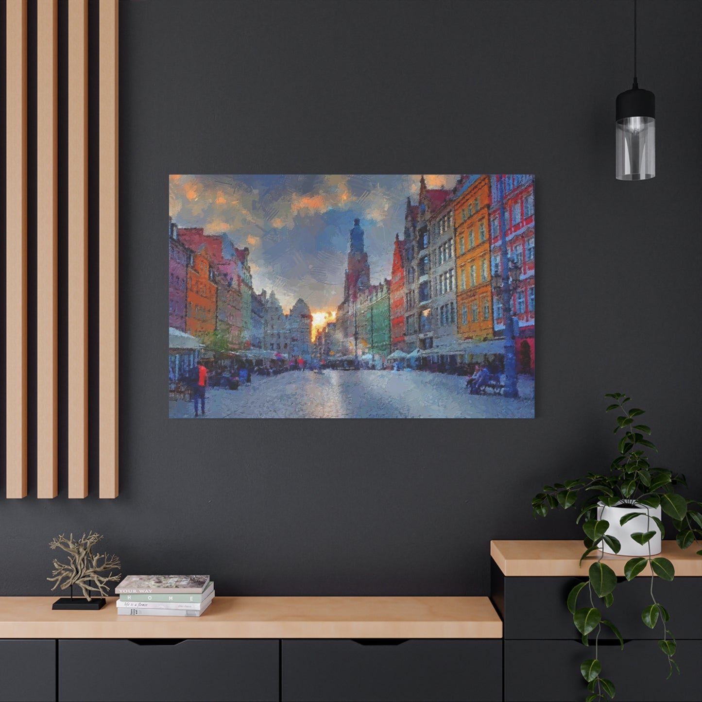 Europe cityscape Art Print Stretched Canvas Wall Art Abstract Wroclaw Poland Sunset