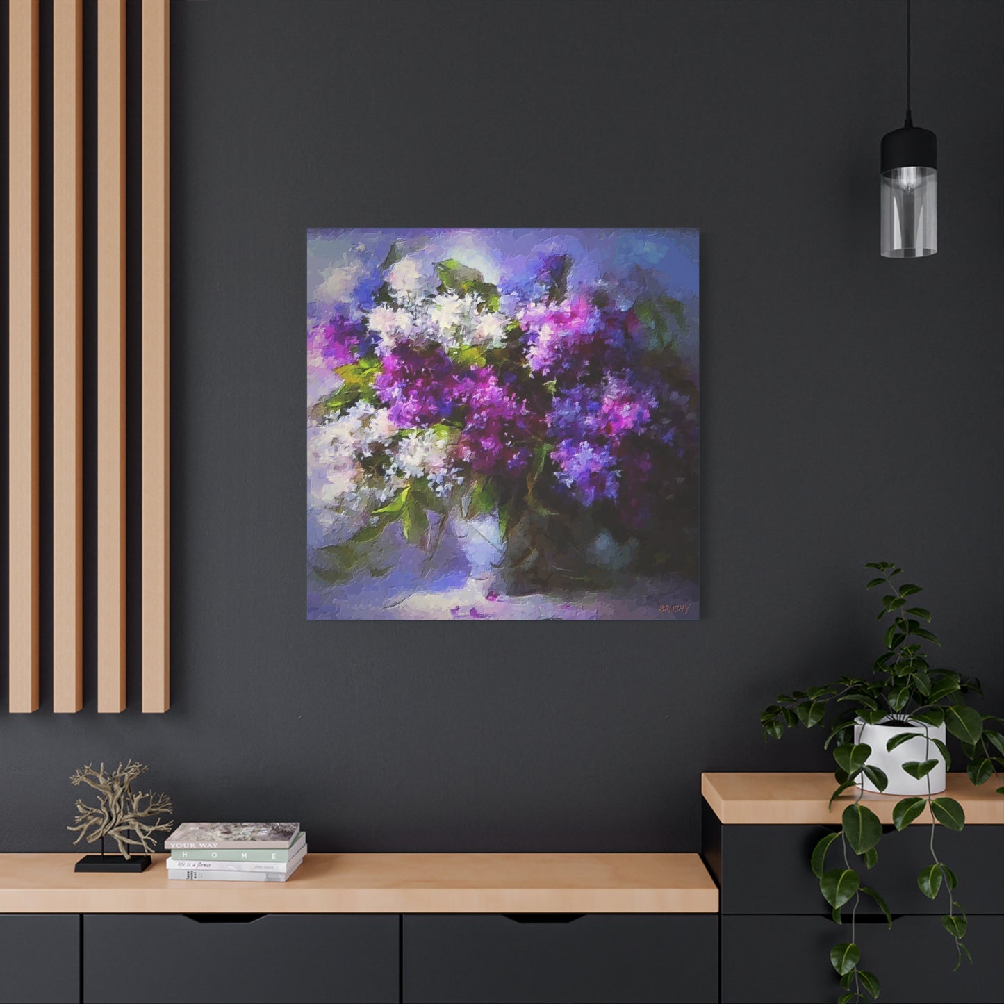 Giant Lilacs Floral Bouquet Art Print Stretched Canvas Purple Wall Décor