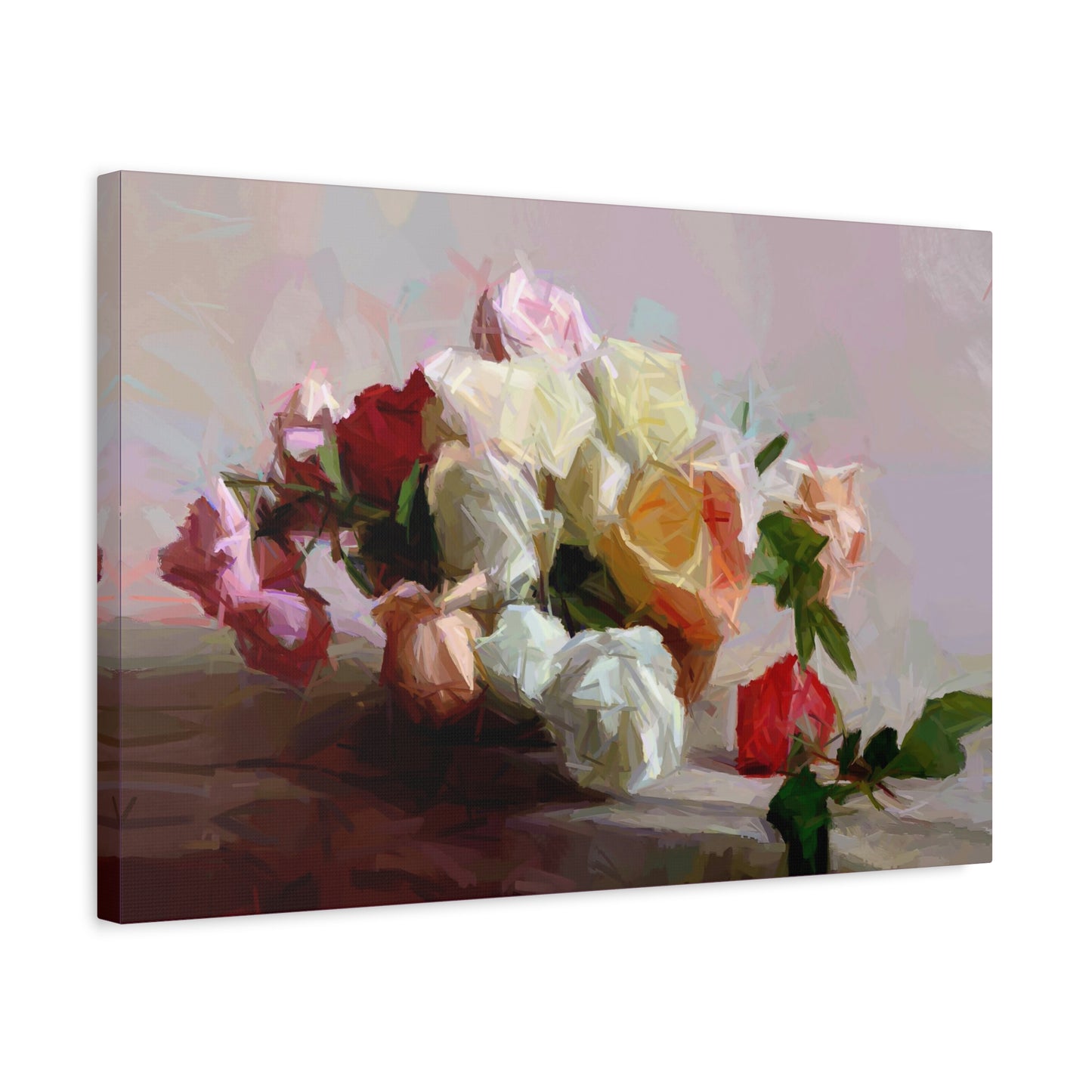 Bouquet Of Roses Art Print Stretched Canvas Pink Red White