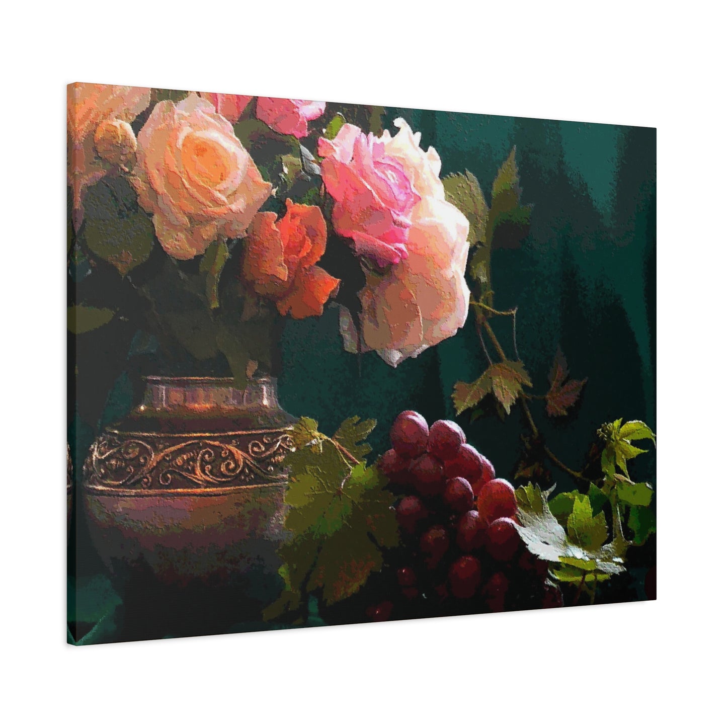 Roses Bouquet Flower Canvas Wall Art Abstract Pink Yellow Green