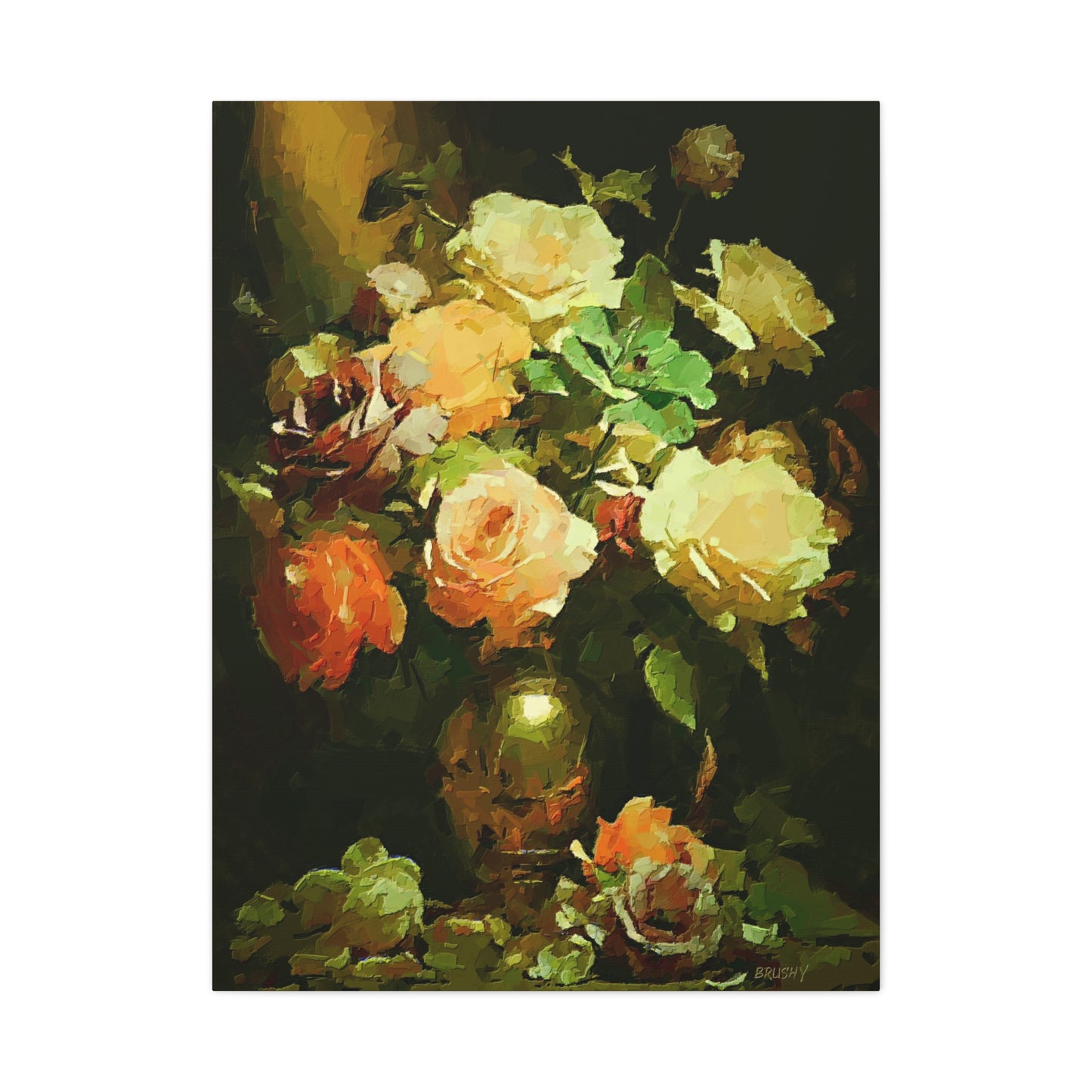 Love Story With Roses Art Print On Stretched Canvas, Floral Wall Decor