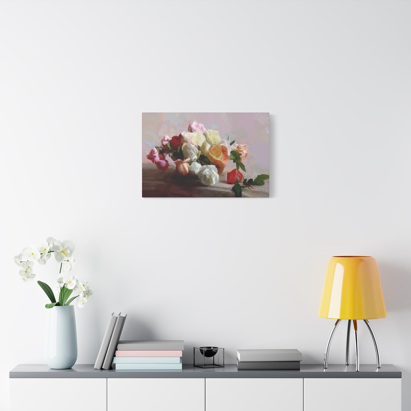Bouquet Of Roses Art Print Stretched Canvas Pink Red White