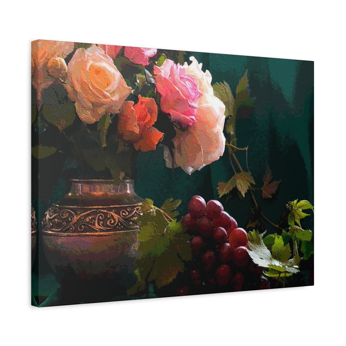 Roses Bouquet Flower Canvas Wall Art Abstract Pink Yellow Green