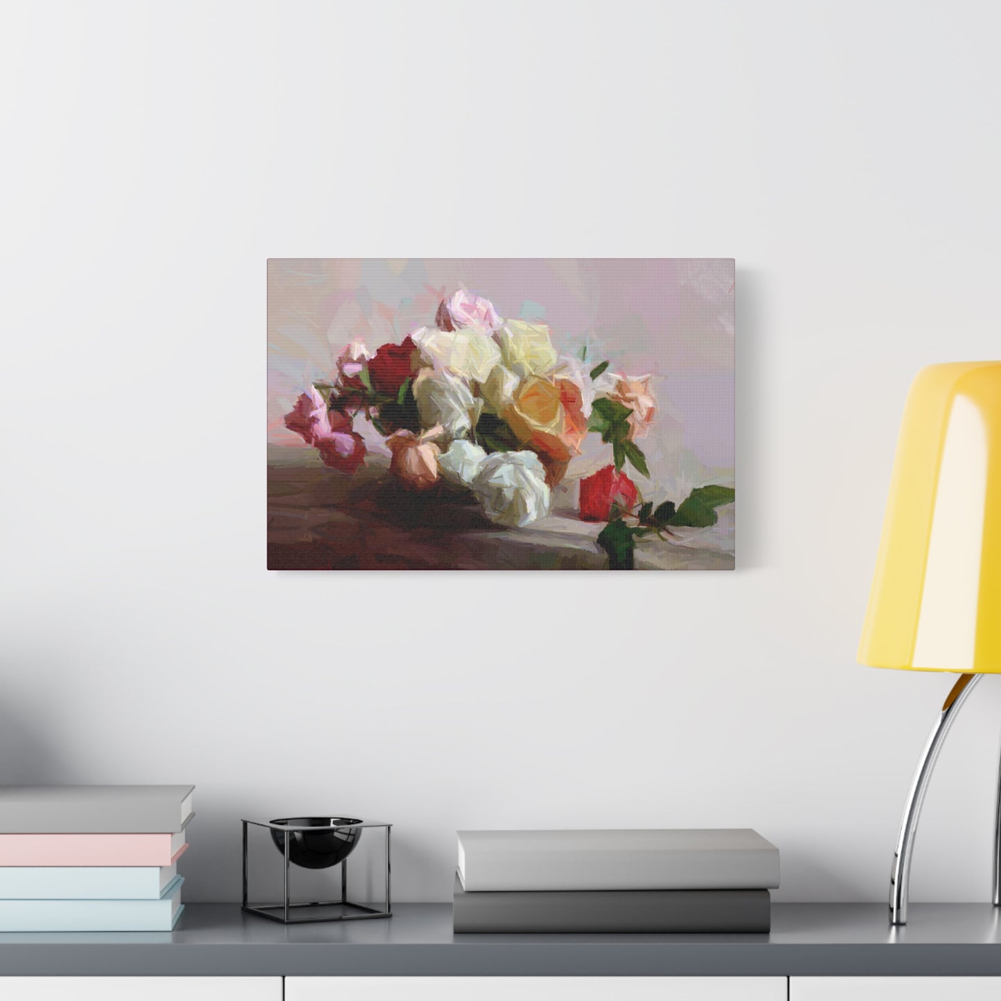 Bouquet Of Roses Art Print Stretched Canvas Pink Red White