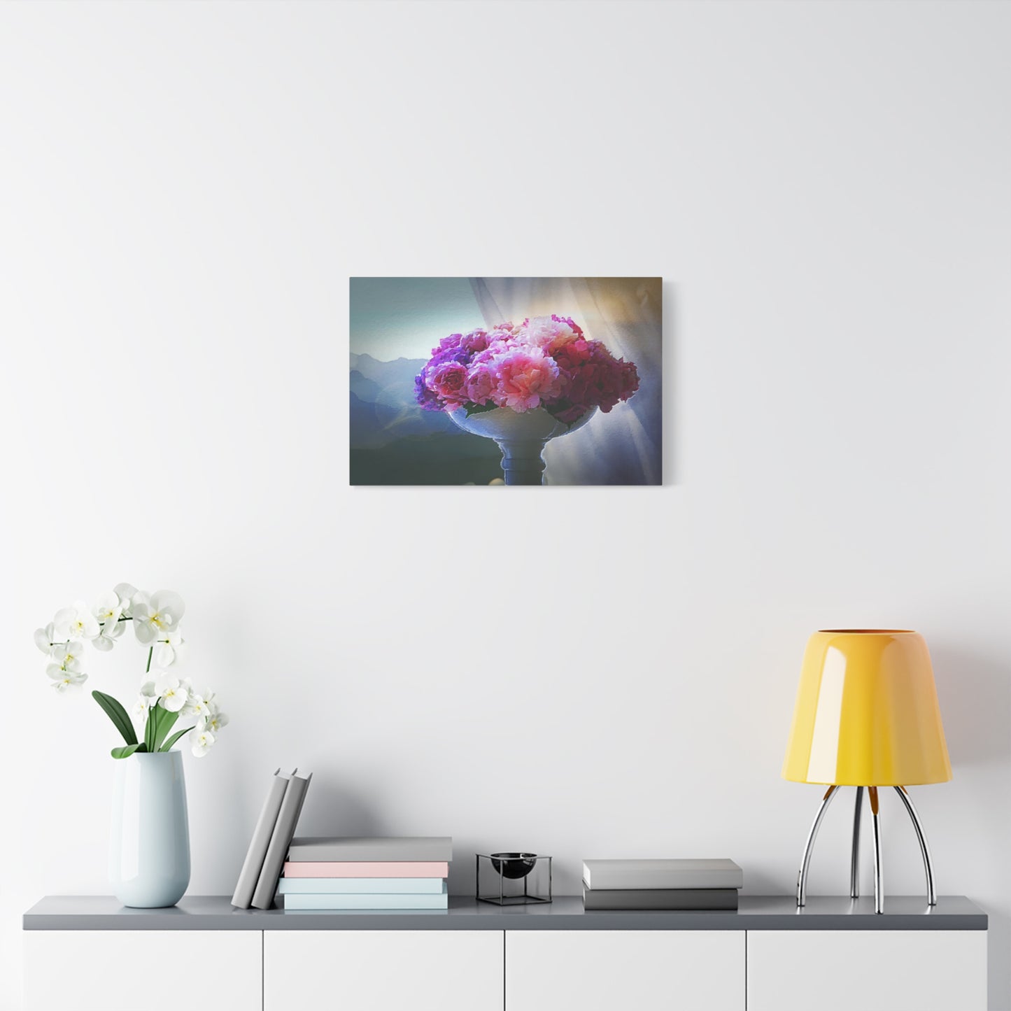 Peonies Floral Bouquet Art Print Canvas Abstract Wall Decor Pink Purple White