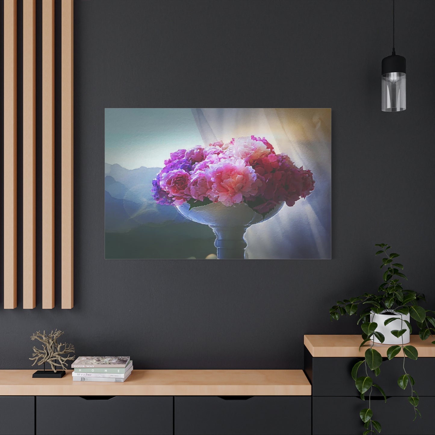 Peonies Floral Bouquet Art Print Canvas Abstract Wall Decor Pink Purple White