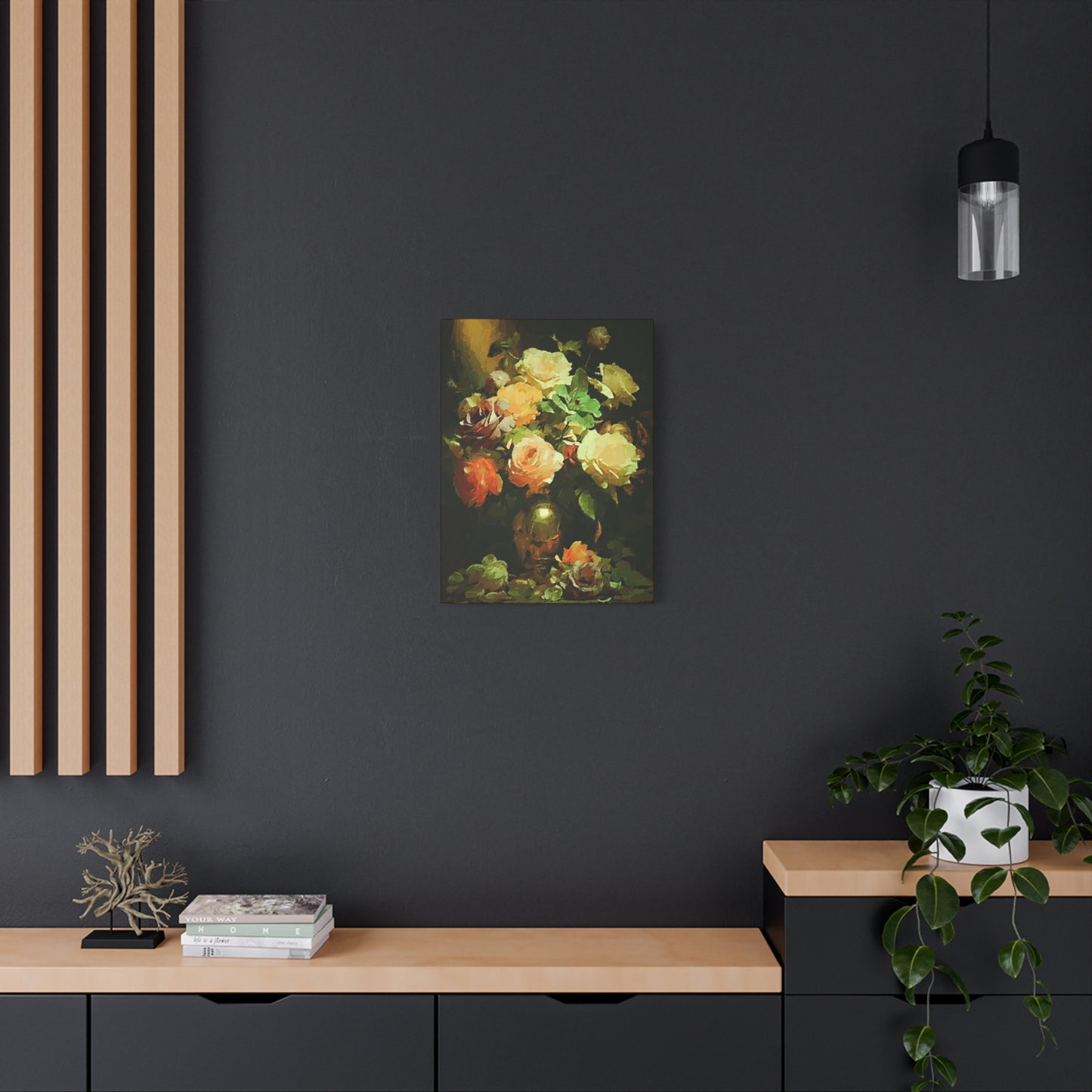 Love Story With Roses Art Print On Stretched Canvas, Floral Wall Decor