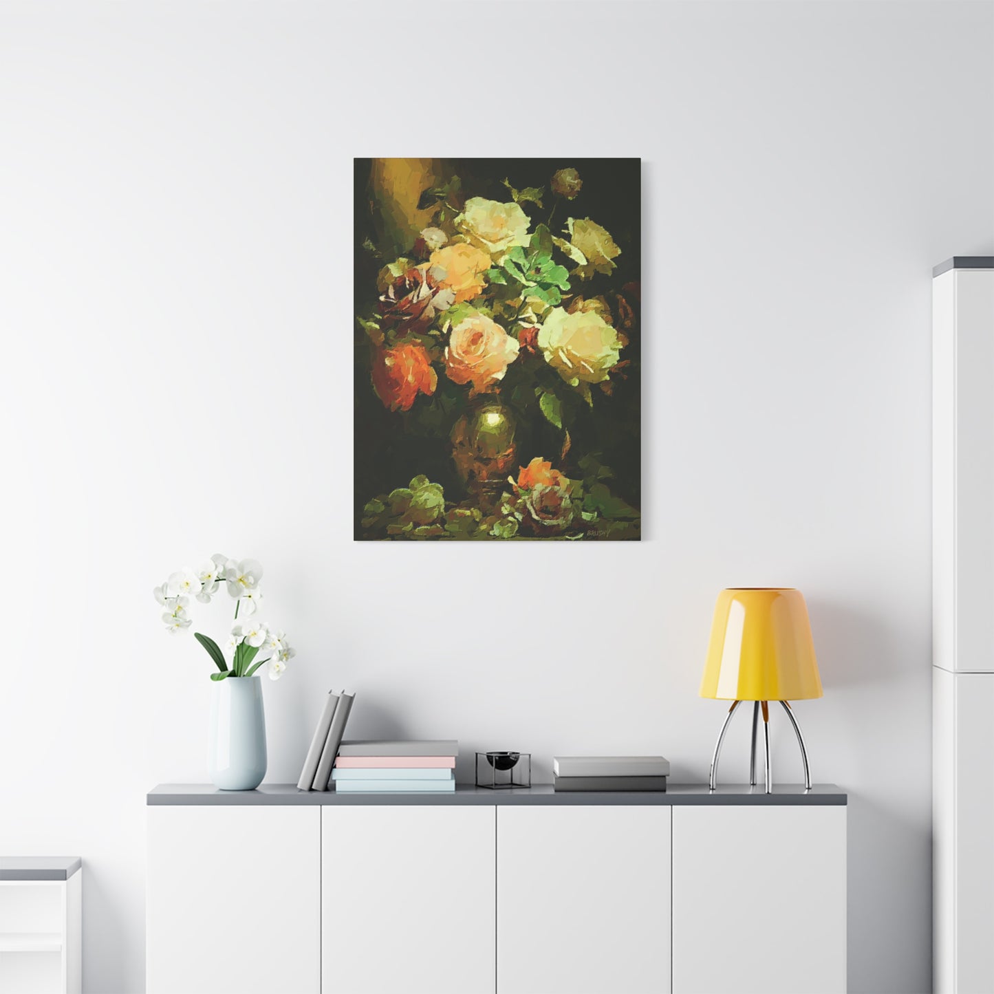 Love Story With Roses Art Print On Stretched Canvas, Floral Wall Decor