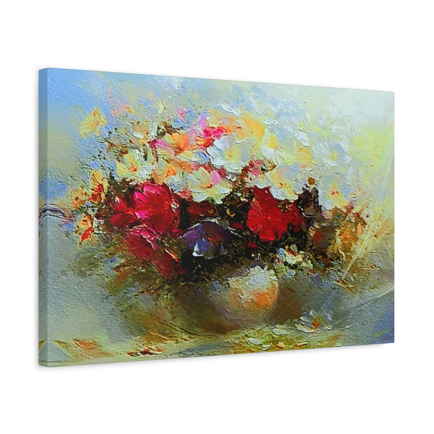 Morning Delight Bouquet Art Print On Stretched Canvas, Floral Wall Art