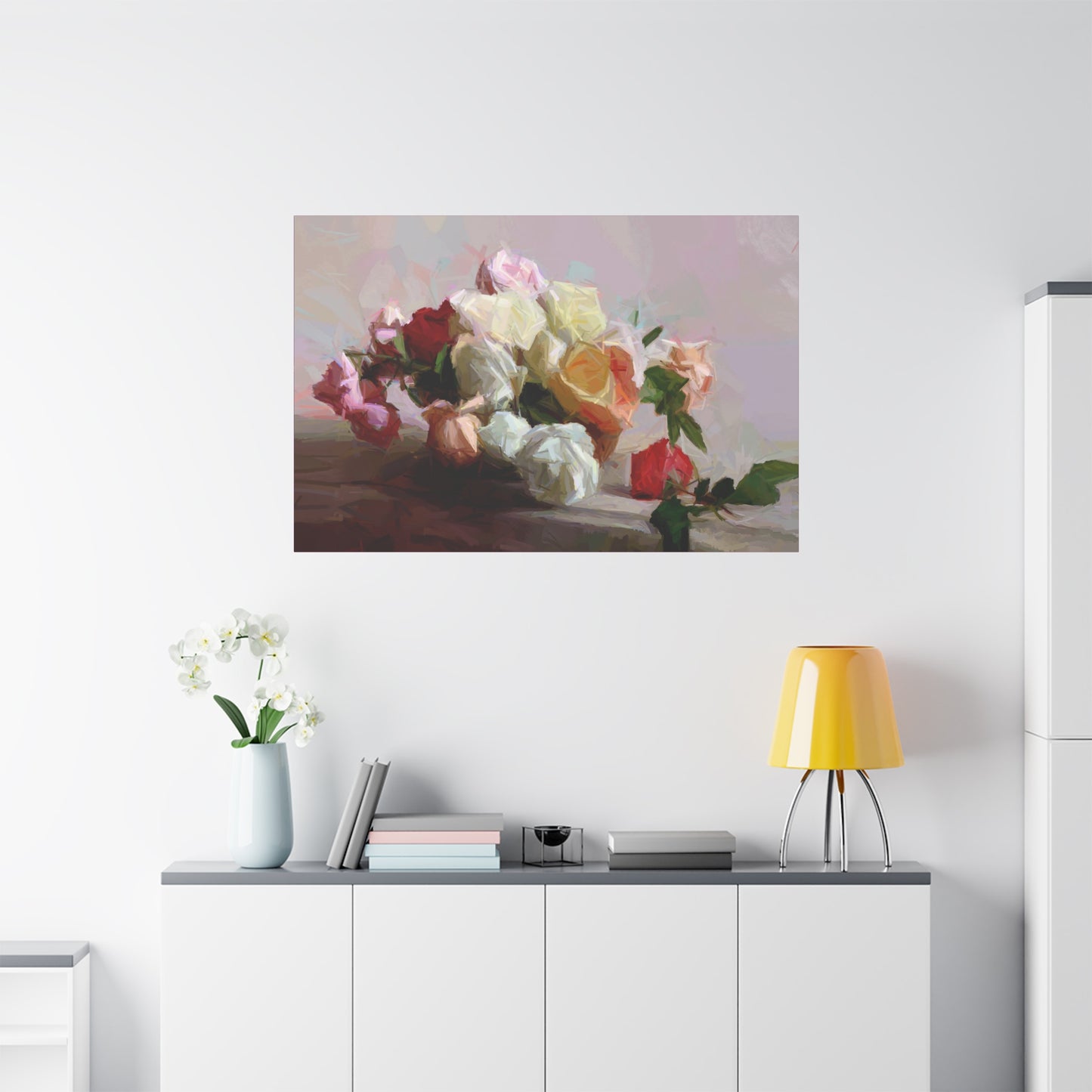 Bouquet Of Roses Art Print Stretched Canvas Pink Red White