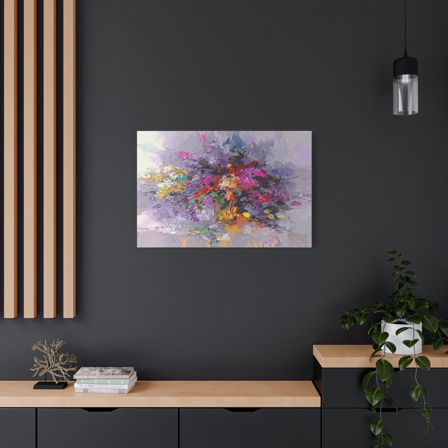 Colorful Flower Bouquet Canvas Wall Art Abstract Spring Purple Pink Yellow