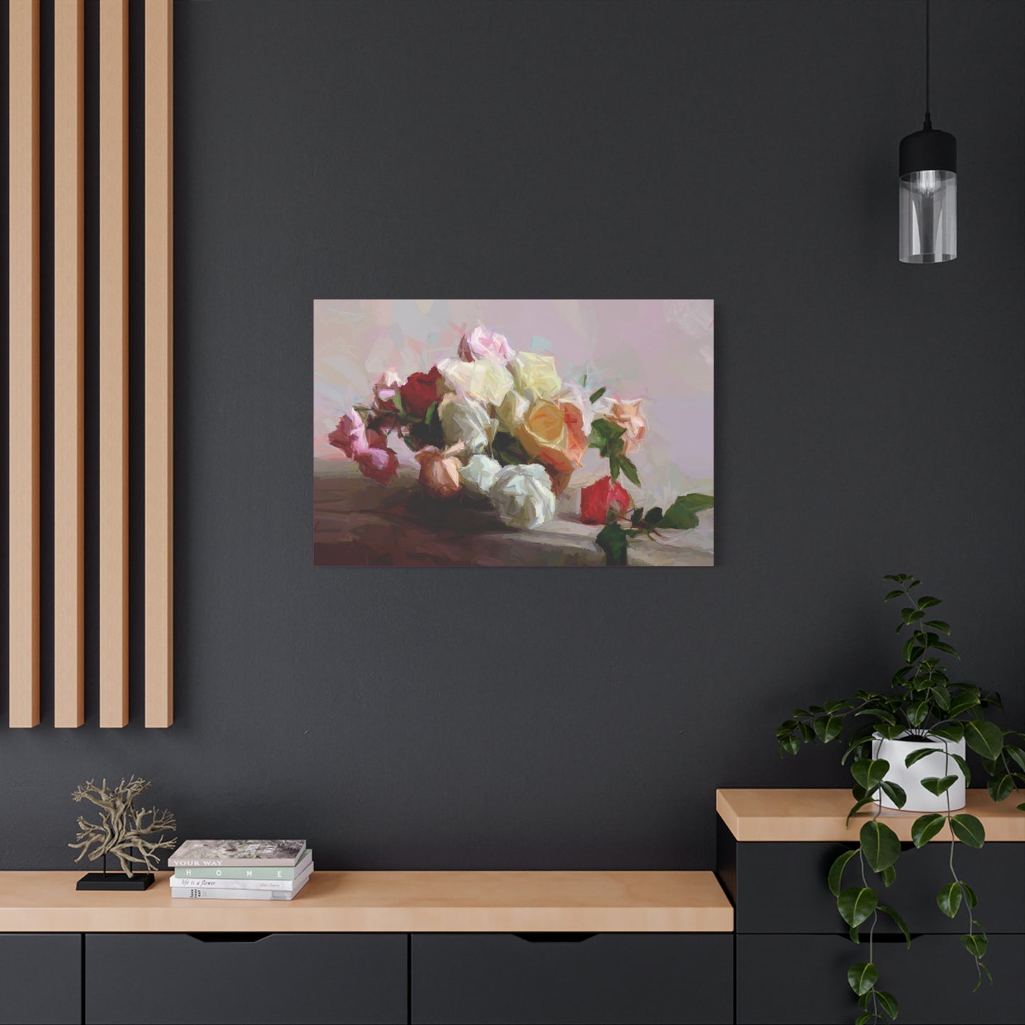 Bouquet Of Roses Art Print Stretched Canvas Pink Red White