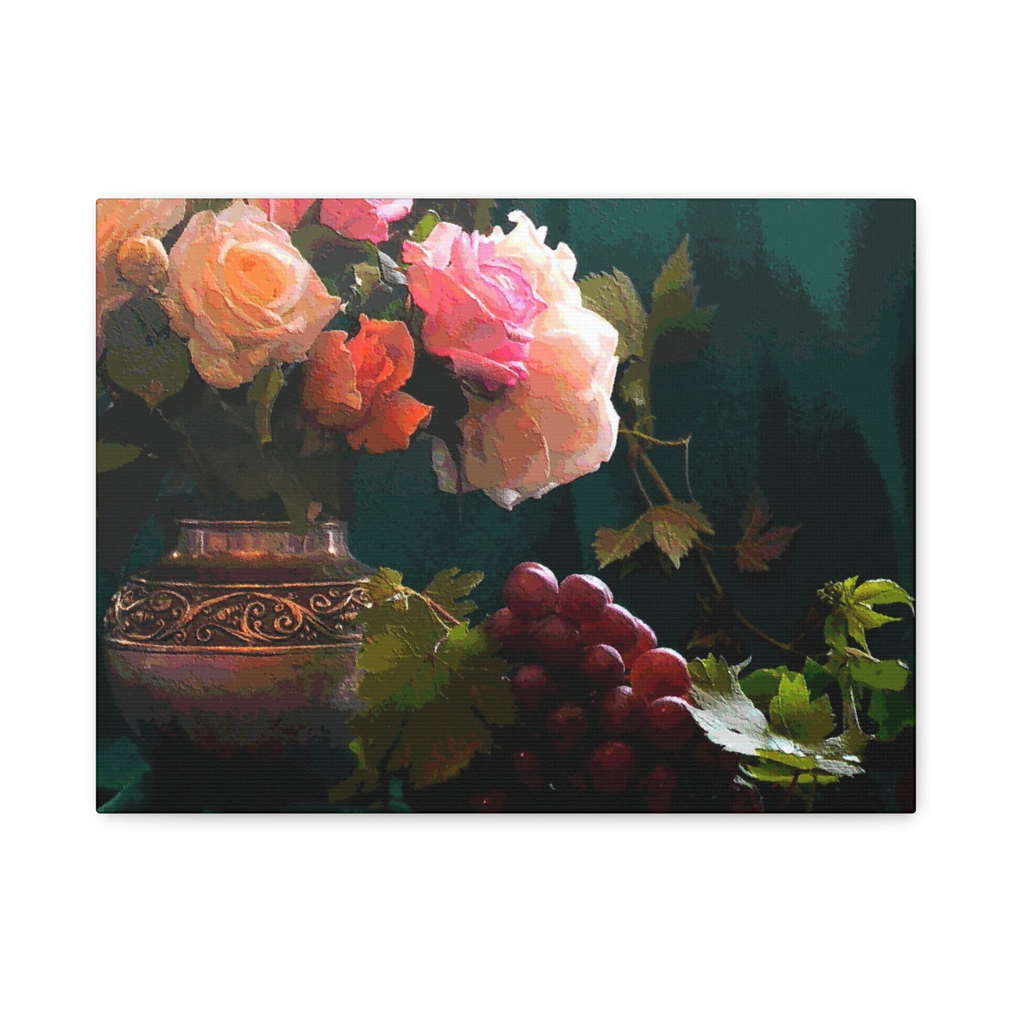 Roses Bouquet Flower Canvas Wall Art Abstract Pink Yellow Green