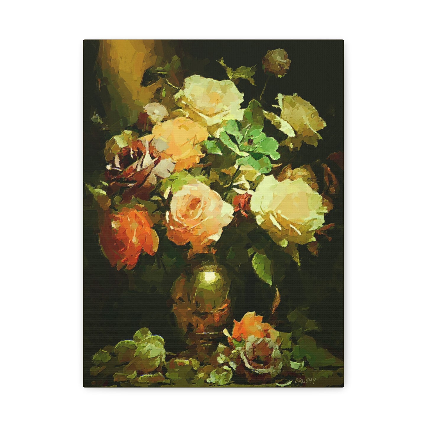 Love Story With Roses Art Print On Stretched Canvas, Floral Wall Decor