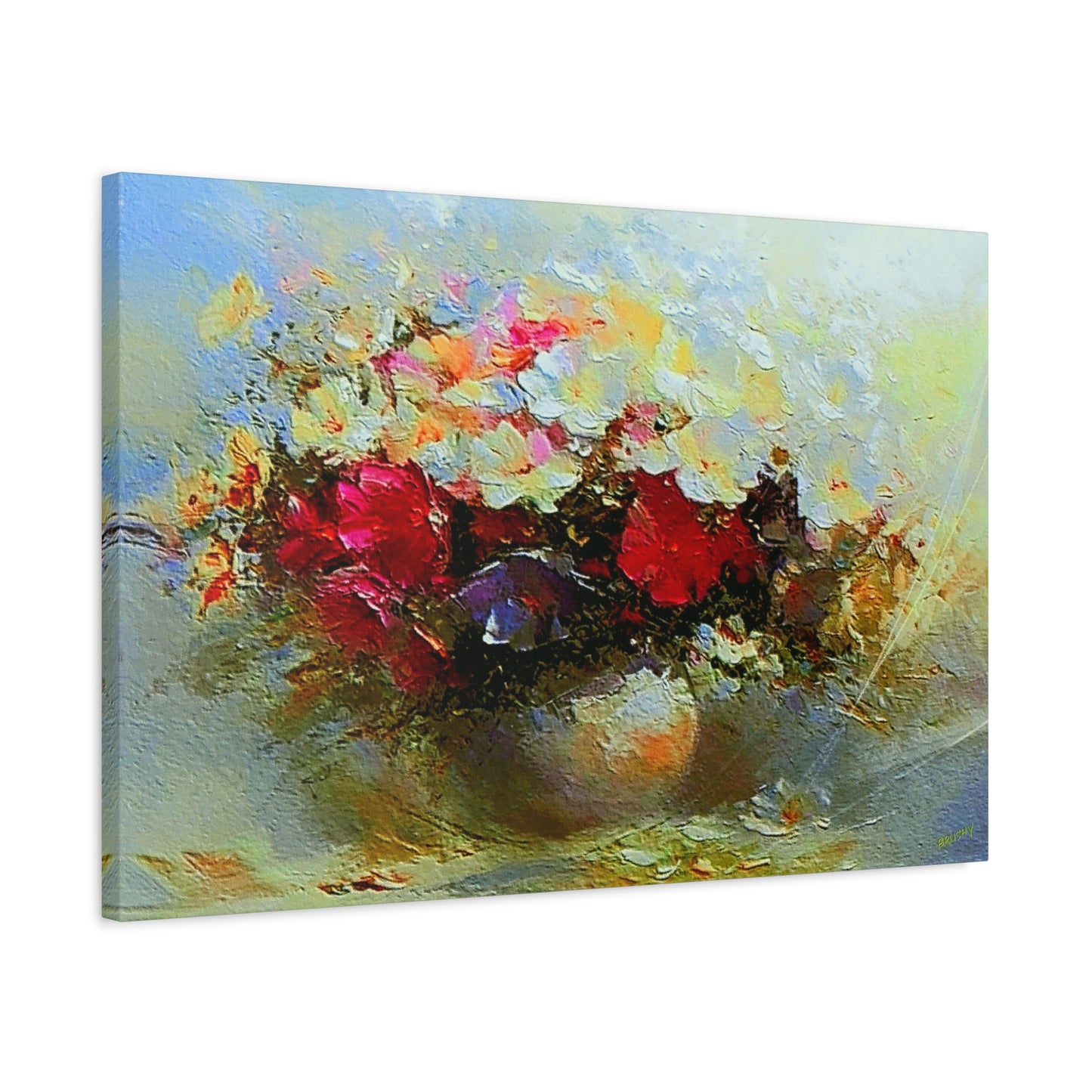 Morning Delight Bouquet Art Print On Stretched Canvas, Floral Wall Art