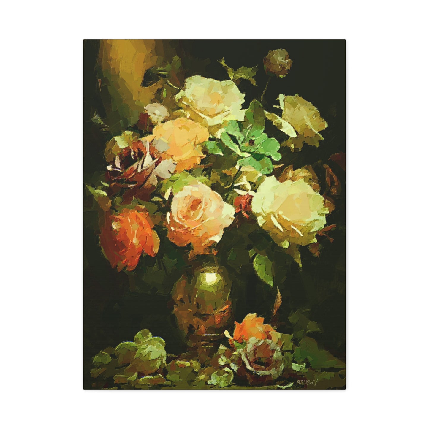 Love Story With Roses Art Print On Stretched Canvas, Floral Wall Decor