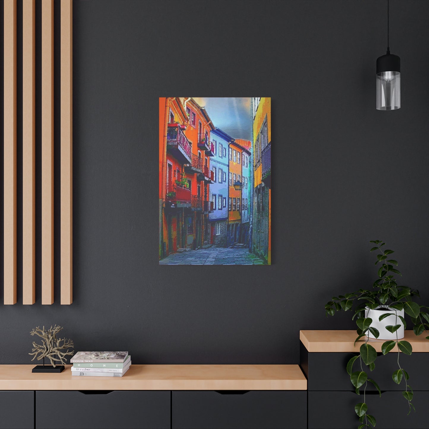 Colorful Street Porto Portugal Europe Wall Art Stretched Canvas Urban Landscape Orange Blue