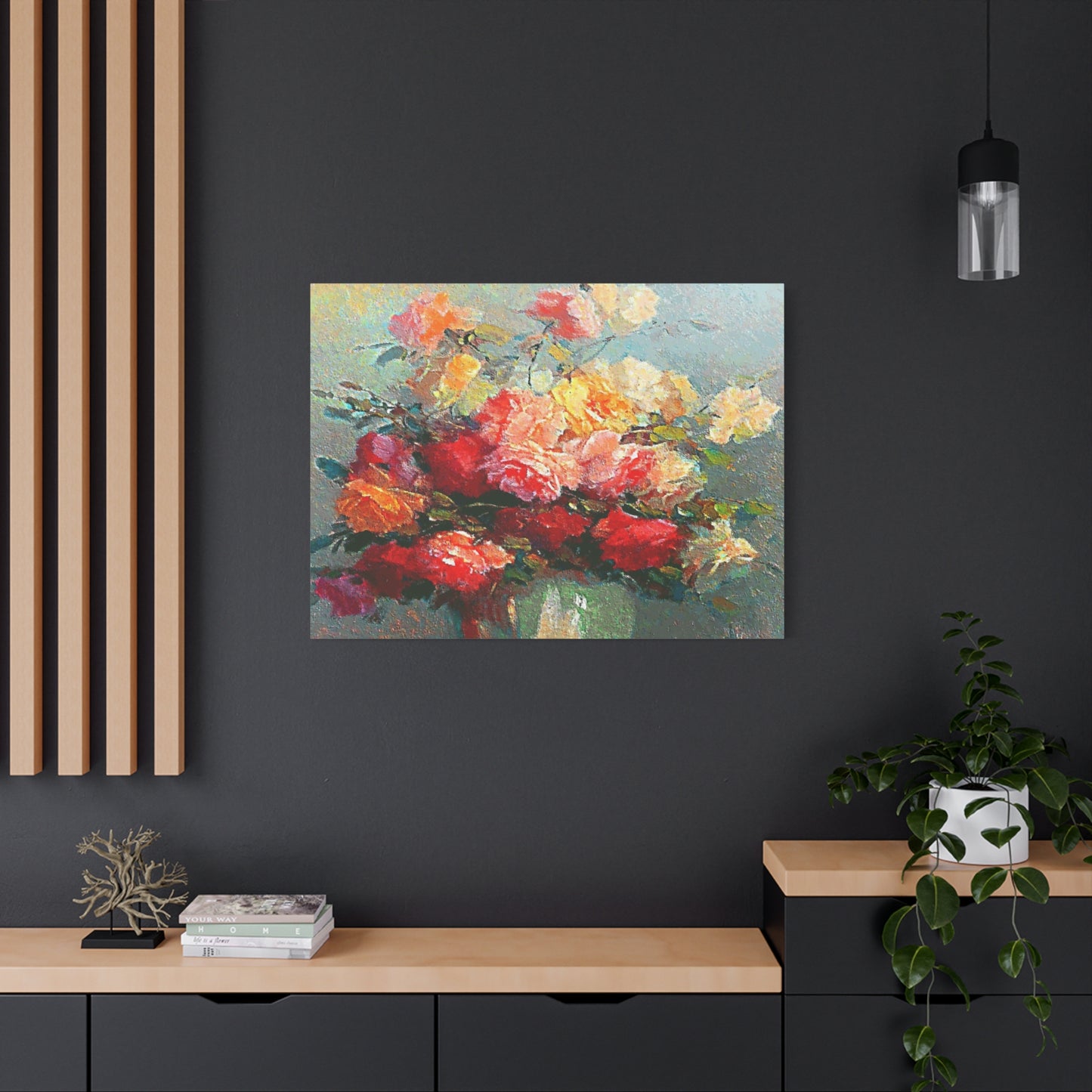 Roses Bouquet Canvas Wall Art Abstract Red Pink Yellow Morning