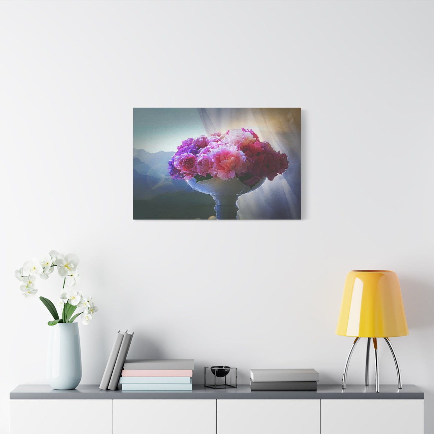 Peonies Floral Bouquet Art Print Canvas Abstract Wall Decor Pink Purple White