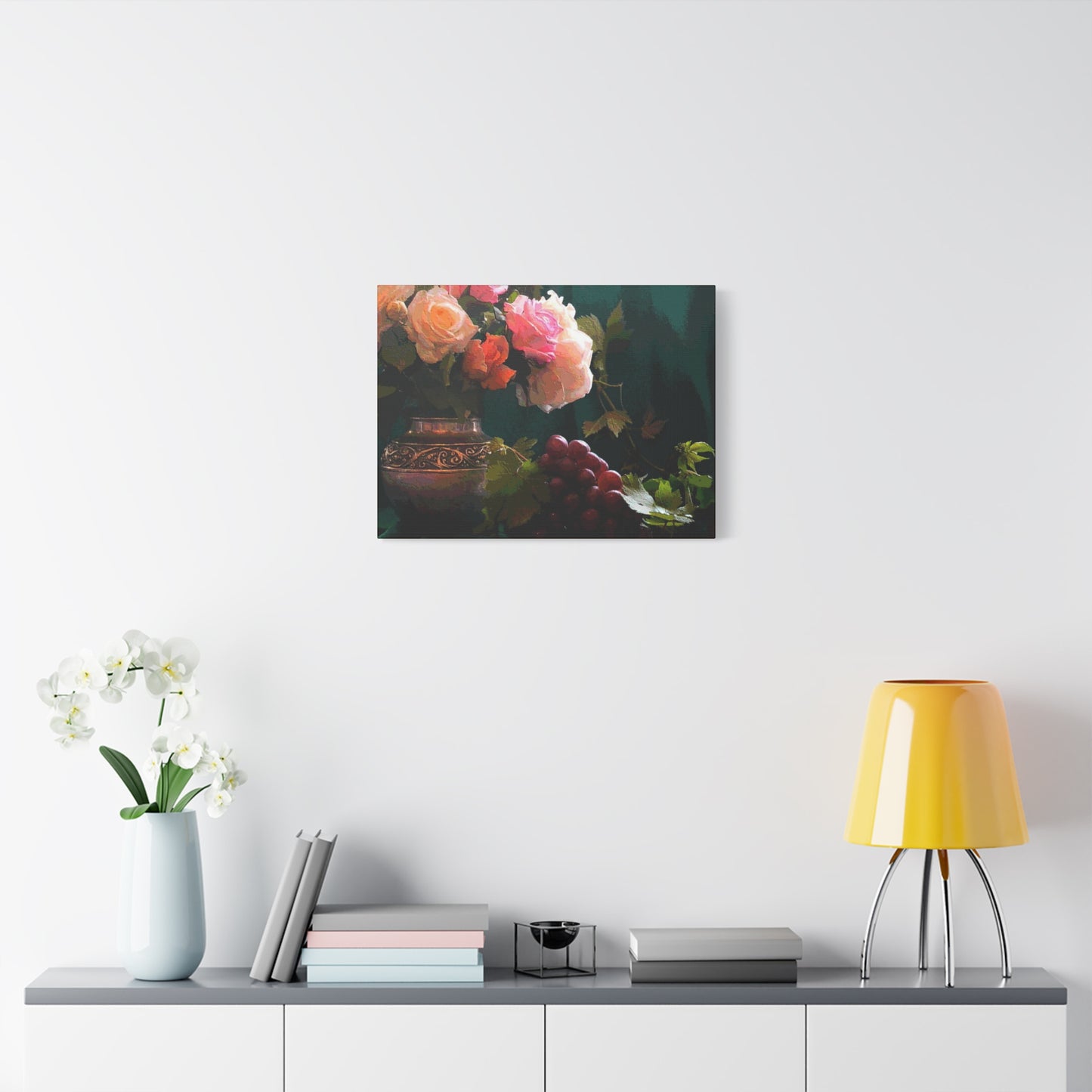 Roses Bouquet Flower Canvas Wall Art Abstract Pink Yellow Green