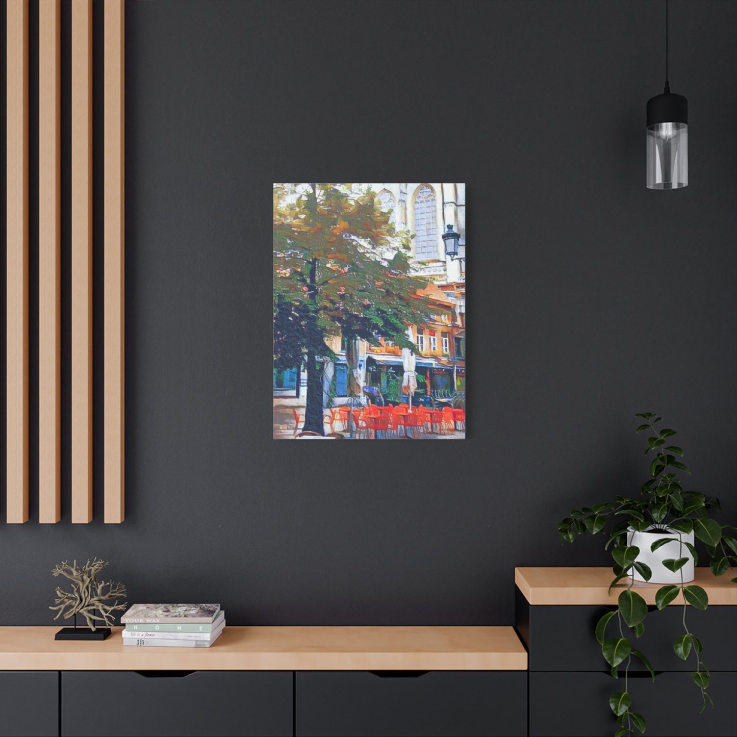 European Landscape Art Print Canvas Stretched Wall Decor Abstract Red Green