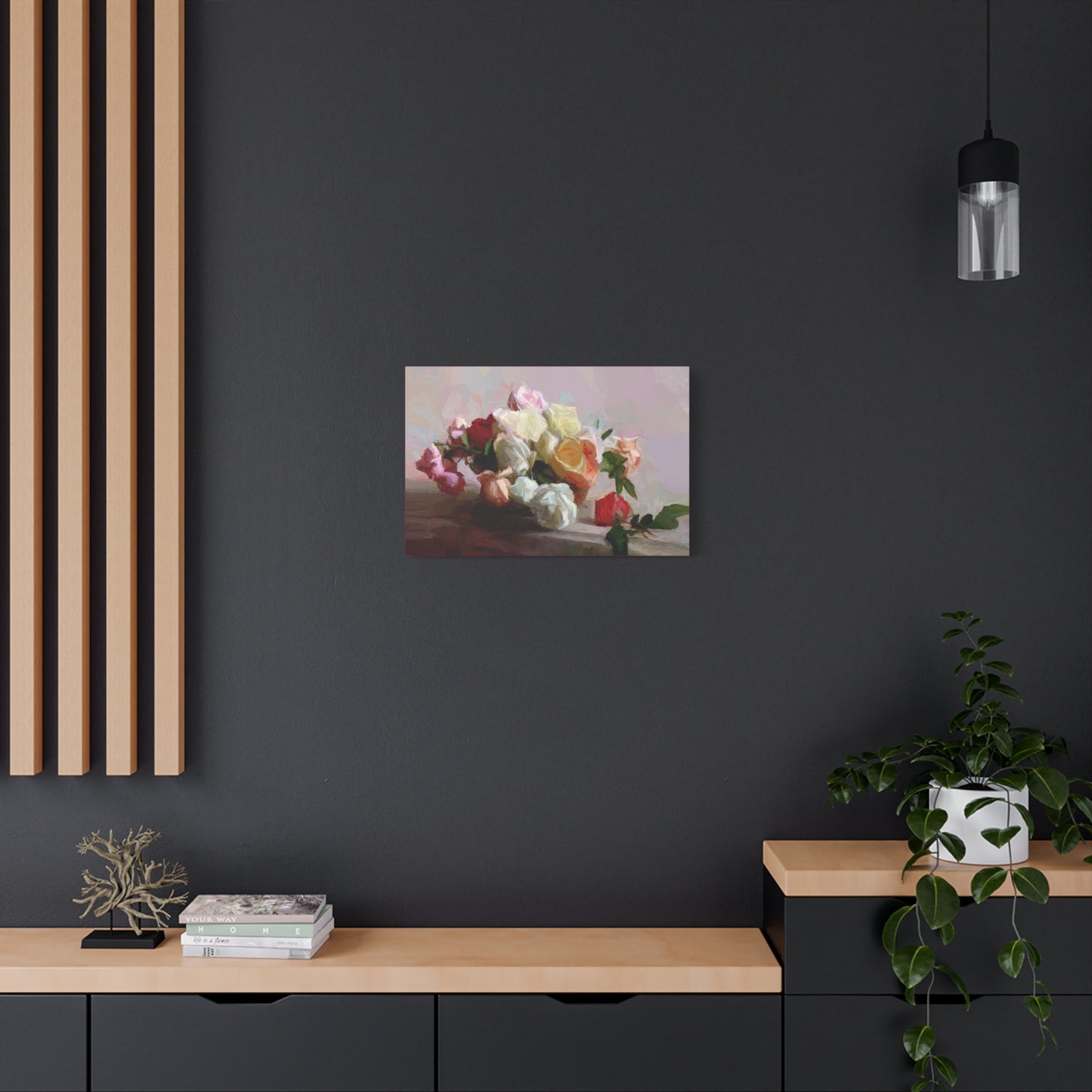 Bouquet Of Roses Art Print Stretched Canvas Pink Red White