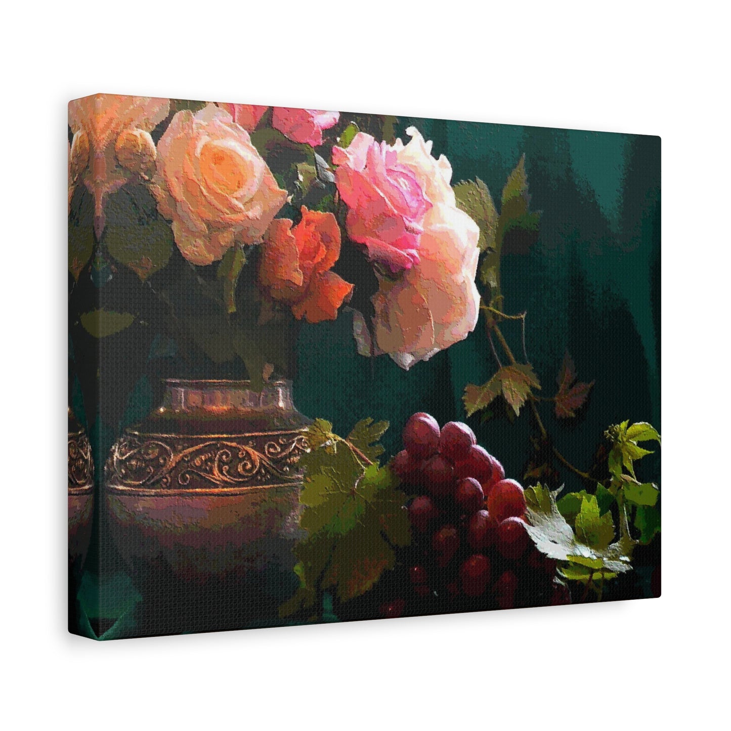 Roses Bouquet Flower Canvas Wall Art Abstract Pink Yellow Green
