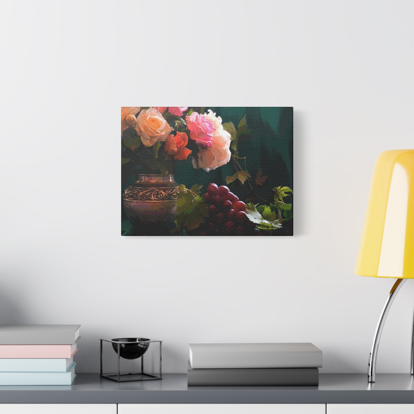 Roses Bouquet Flower Canvas Wall Art Abstract Pink Yellow Green