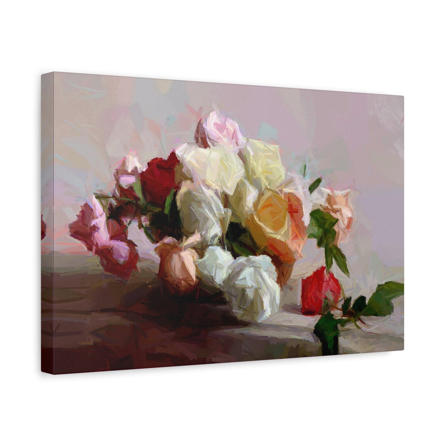 Bouquet Of Roses Art Print Stretched Canvas Pink Red White