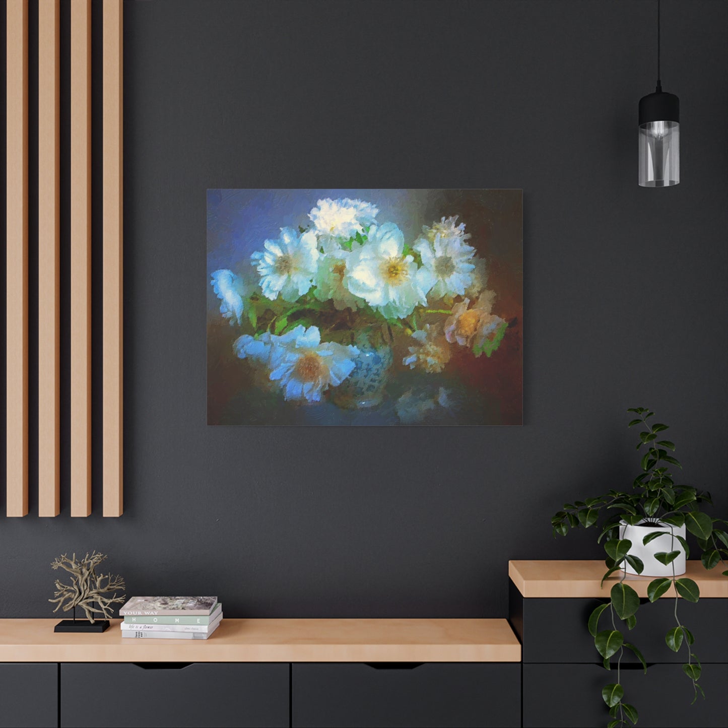 White Flowers Canvas Wall Art Abstract Painting