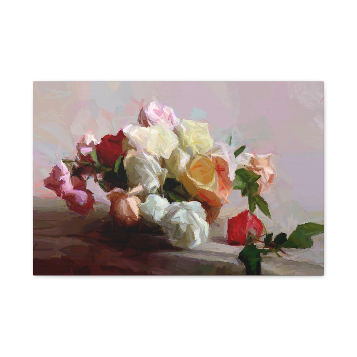 Bouquet Of Roses Art Print Stretched Canvas Pink Red White