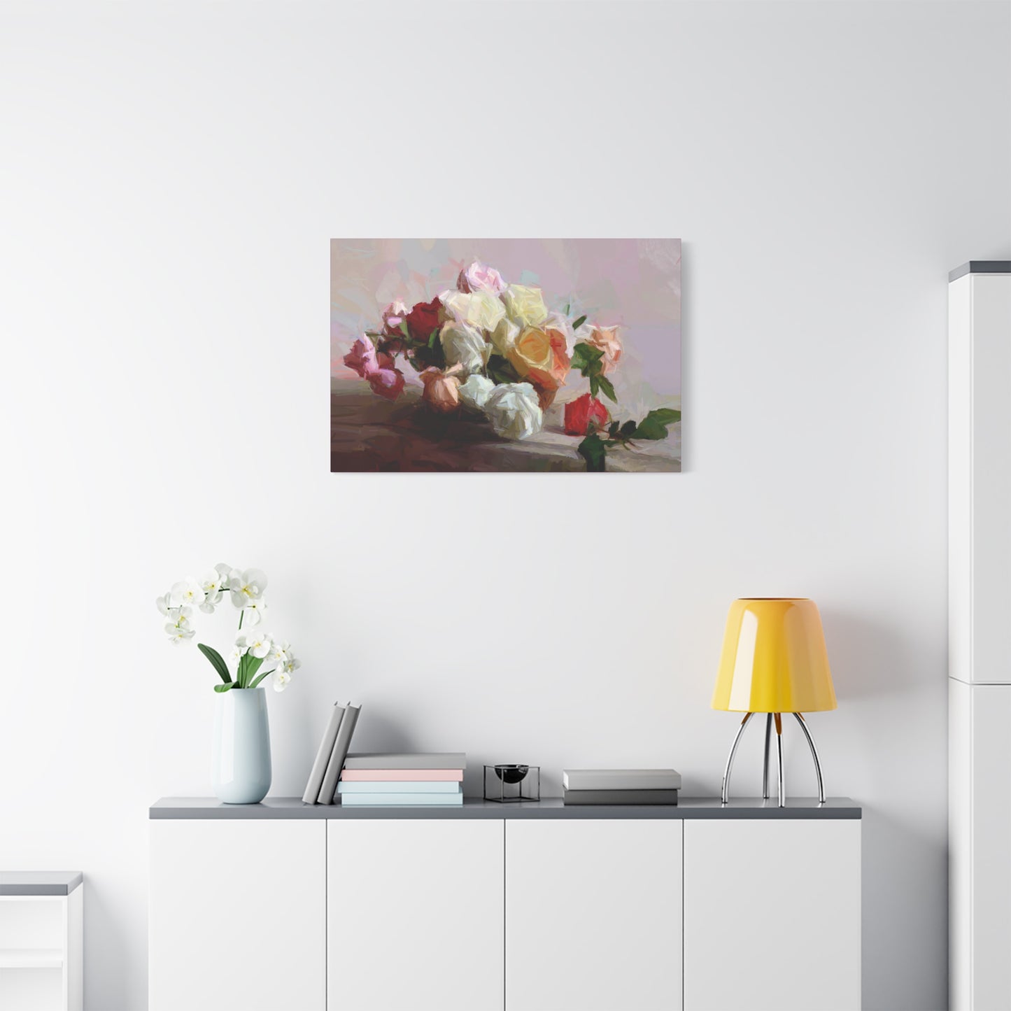Bouquet Of Roses Art Print Stretched Canvas Pink Red White