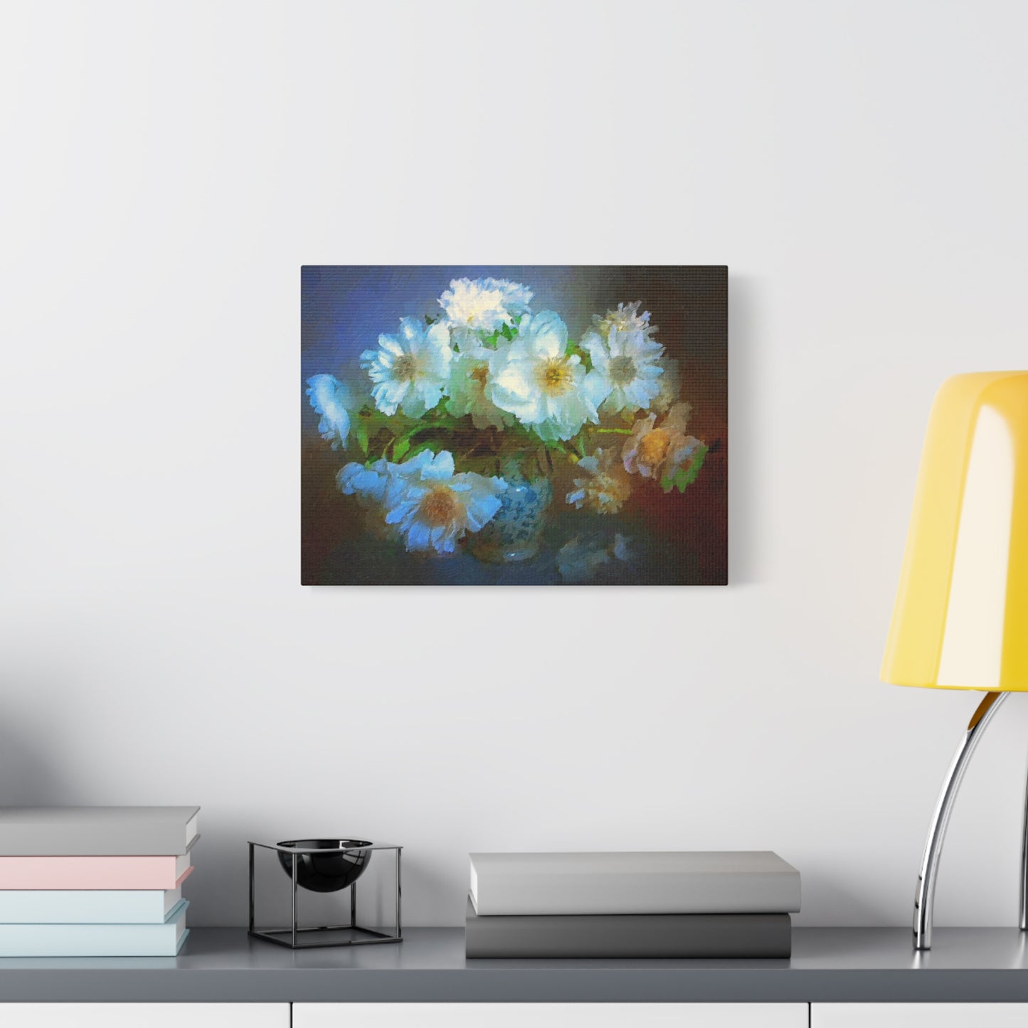 White Flowers Canvas Wall Art Abstract Painting