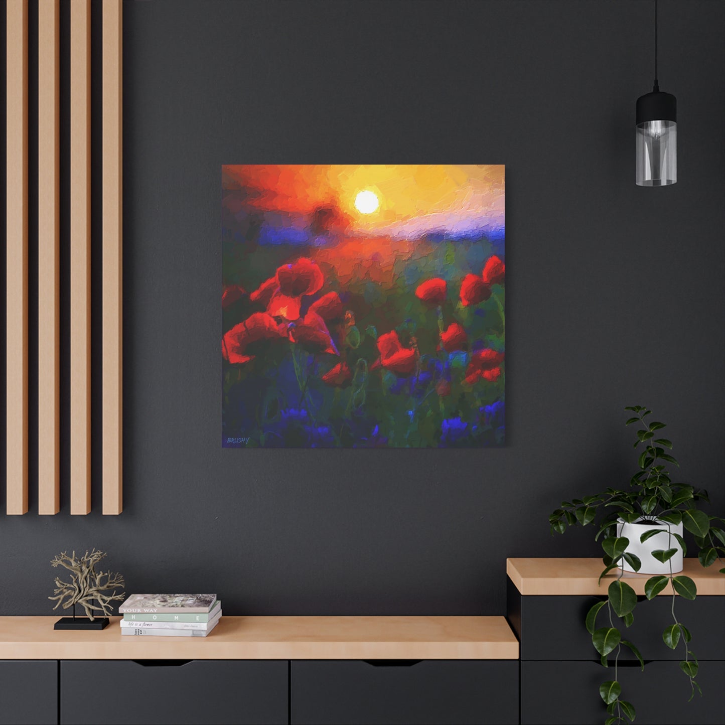 Poppies At Sunrise Art Print Stretched Canvas Red Purple Wall Art Home Décor