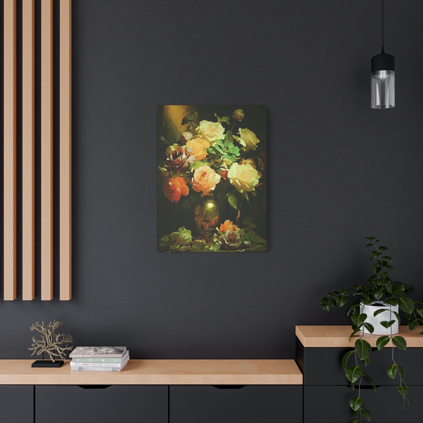 Love Story With Roses Art Print On Stretched Canvas, Floral Wall Decor