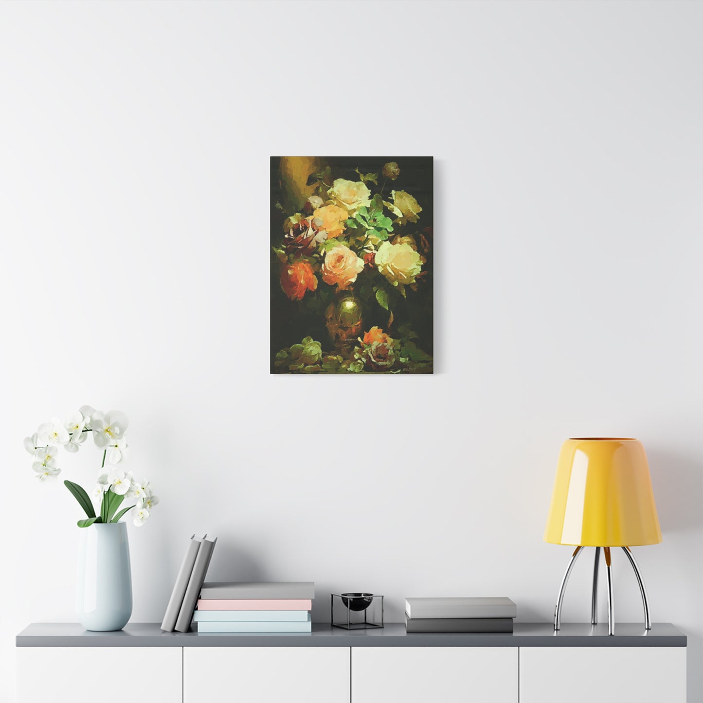 Love Story With Roses Art Print On Stretched Canvas, Floral Wall Decor