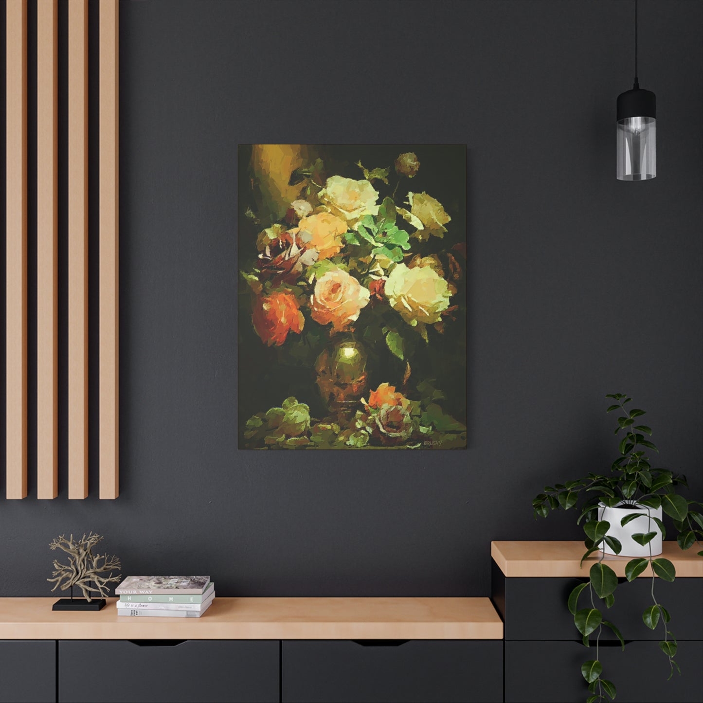 Love Story With Roses Art Print On Stretched Canvas, Floral Wall Decor
