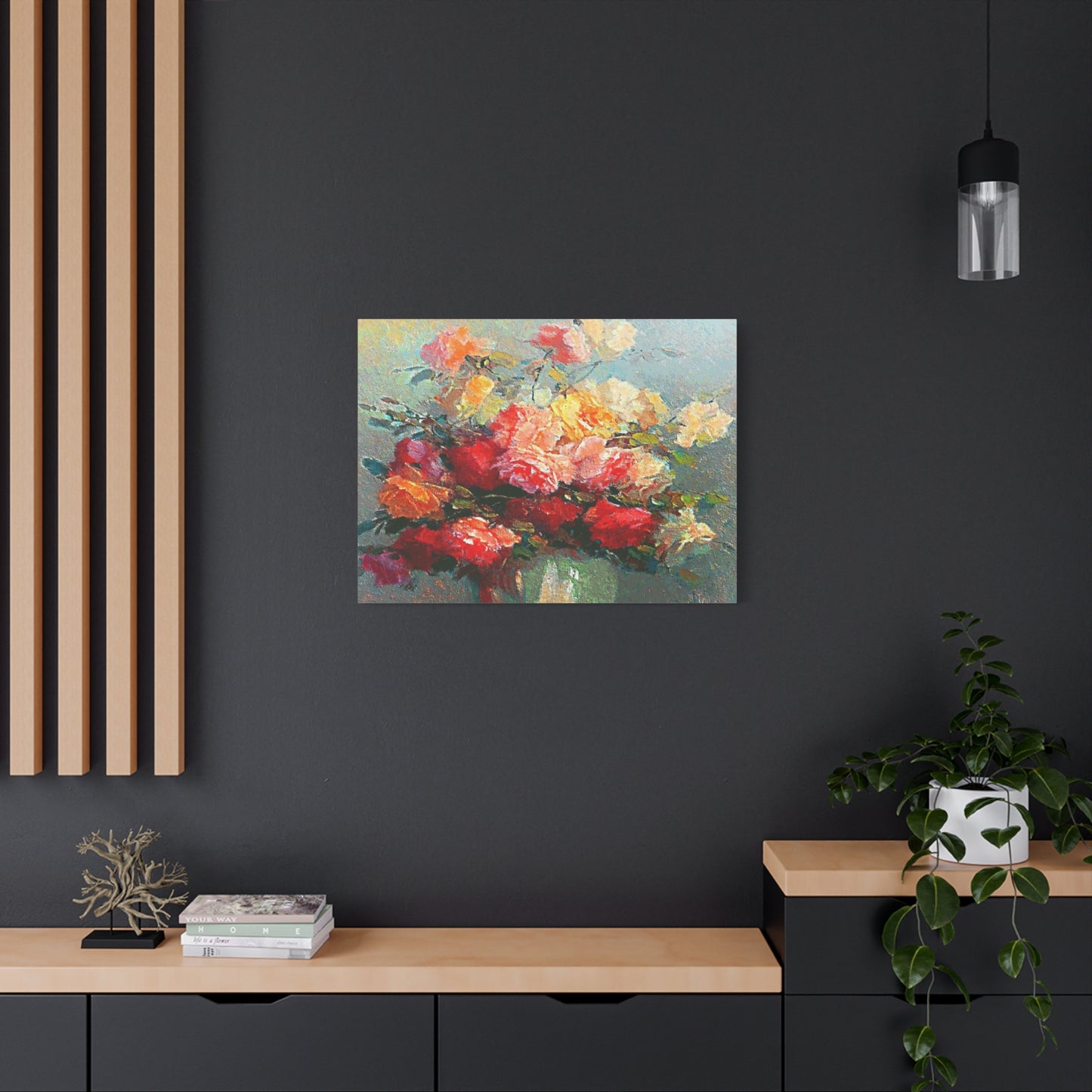Roses Bouquet Canvas Wall Art Abstract Red Pink Yellow Morning