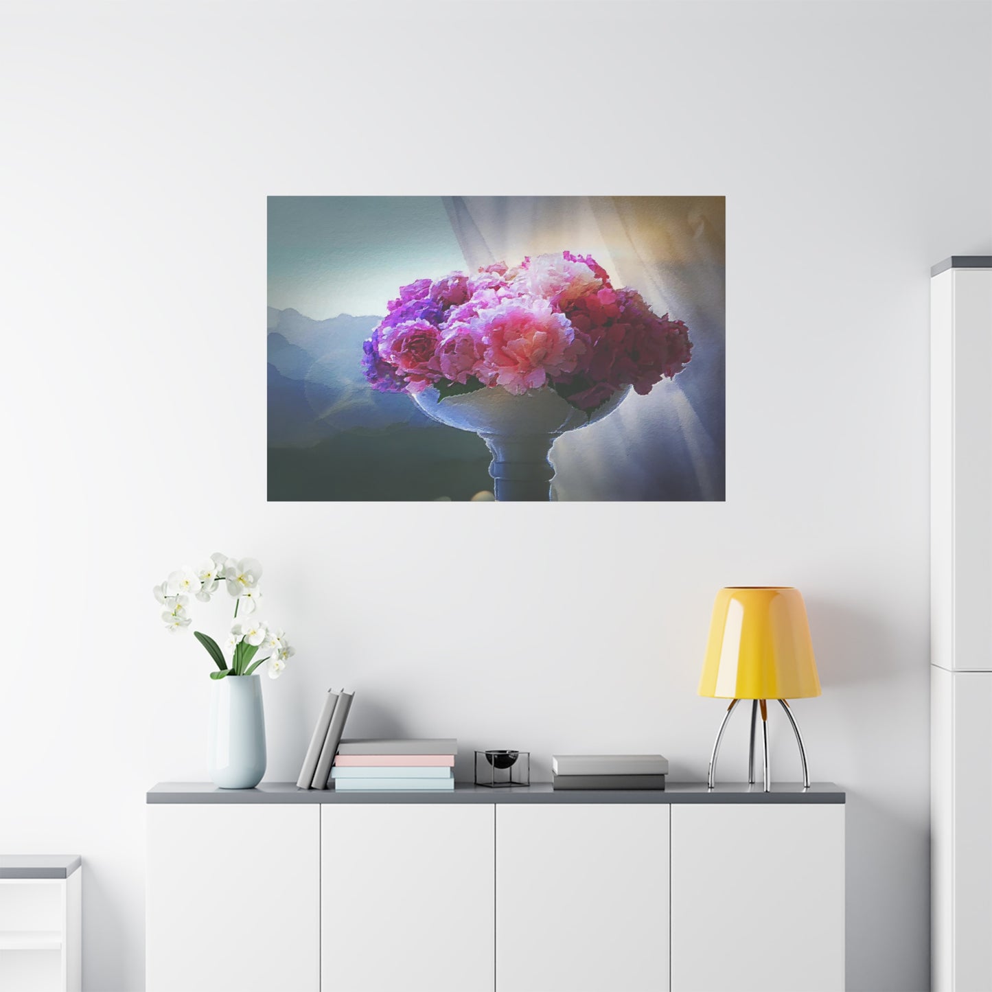 Peonies Floral Bouquet Art Print Canvas Abstract Wall Decor Pink Purple White