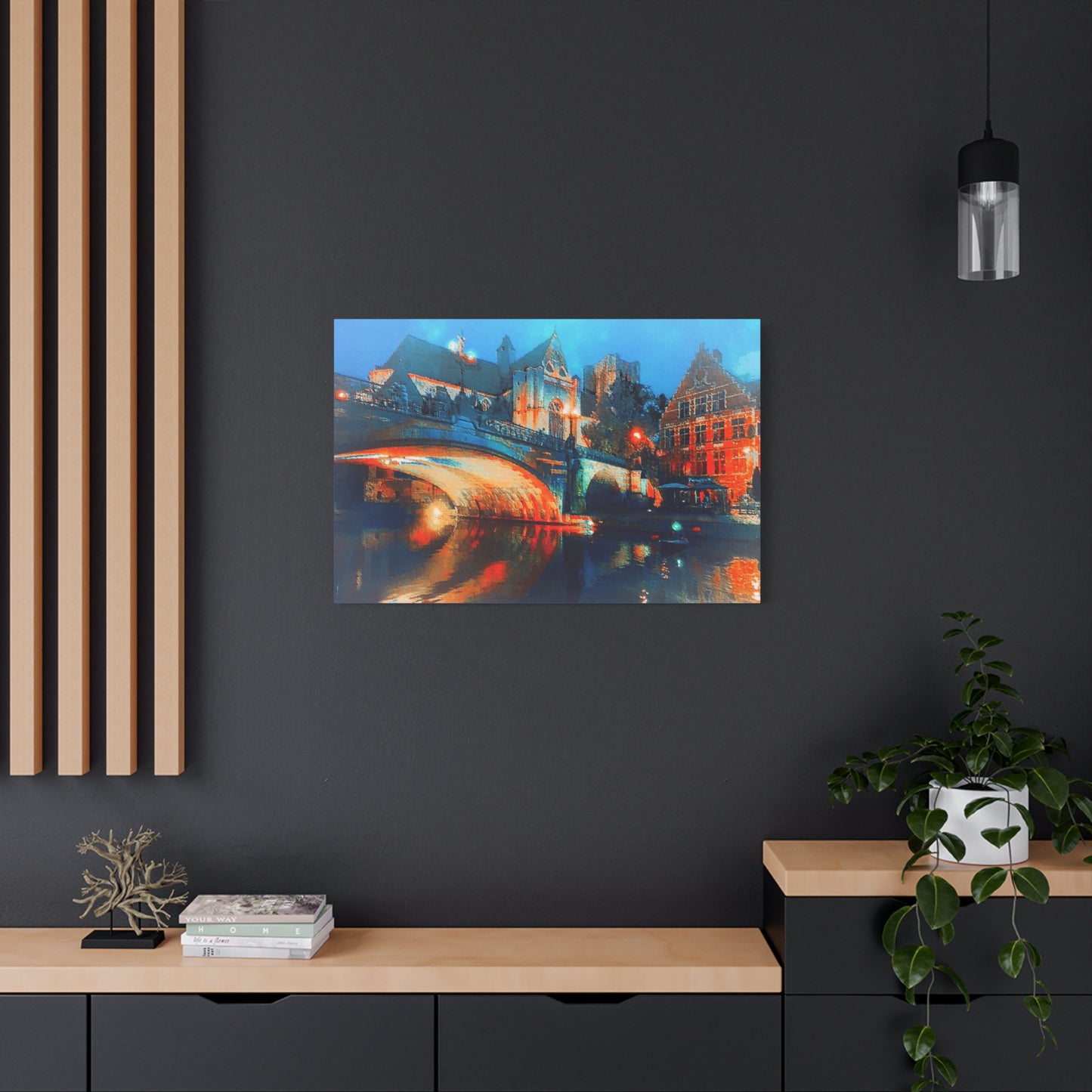 Urban Landscape Ghent Belgium Canvas Wall Art Home Decor Blue Orange River