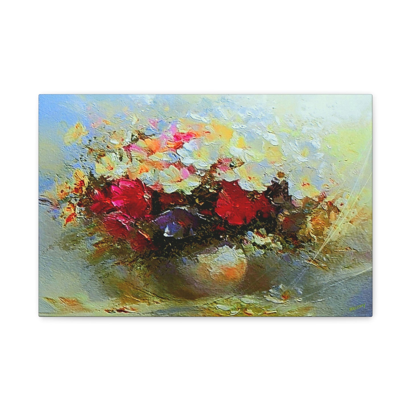 Morning Delight Bouquet Art Print On Stretched Canvas, Floral Wall Art