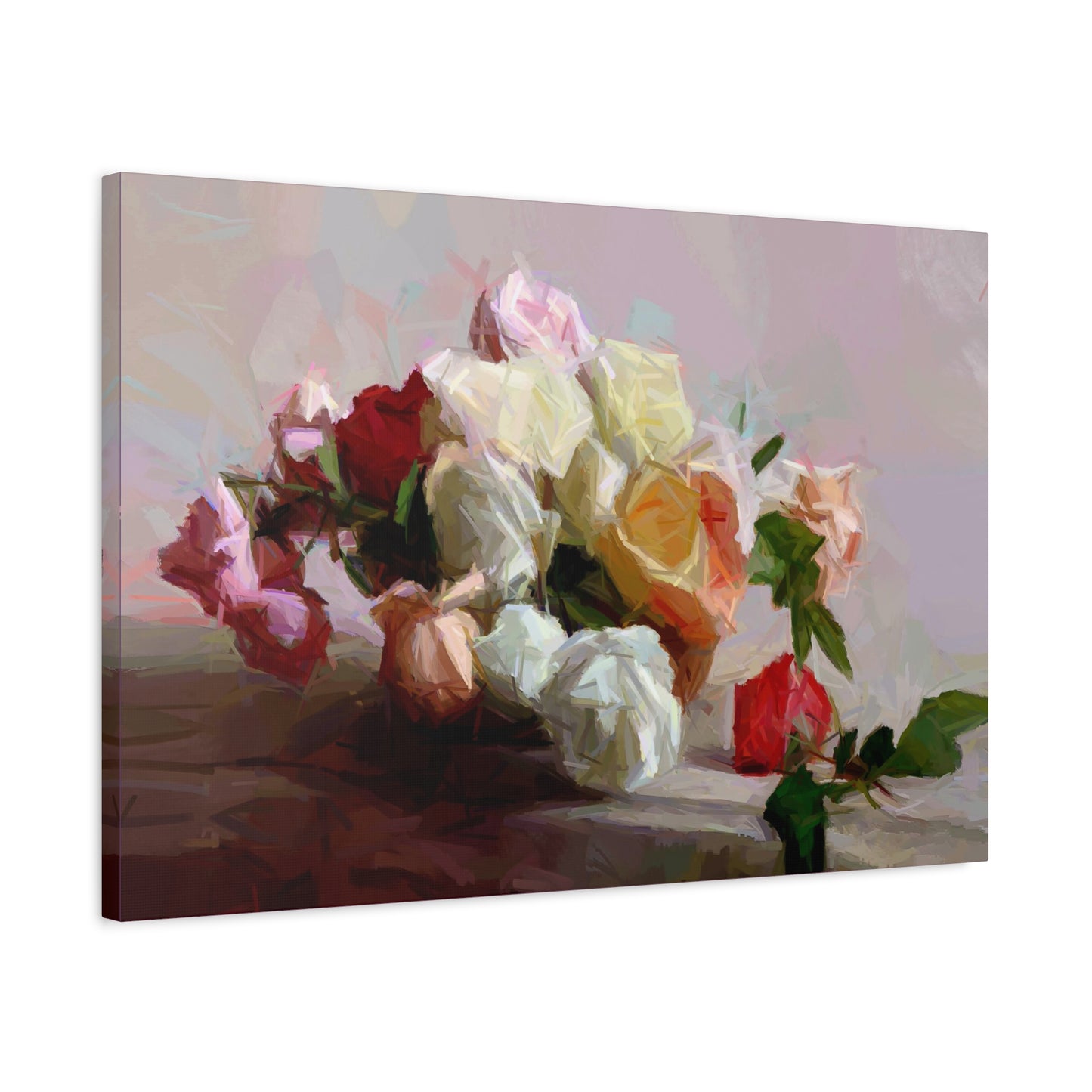 Bouquet Of Roses Art Print Stretched Canvas Pink Red White