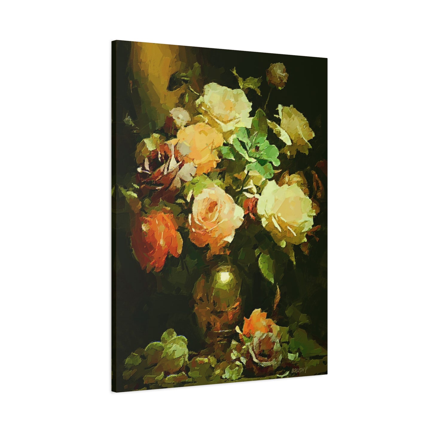 Love Story With Roses Art Print On Stretched Canvas, Floral Wall Decor