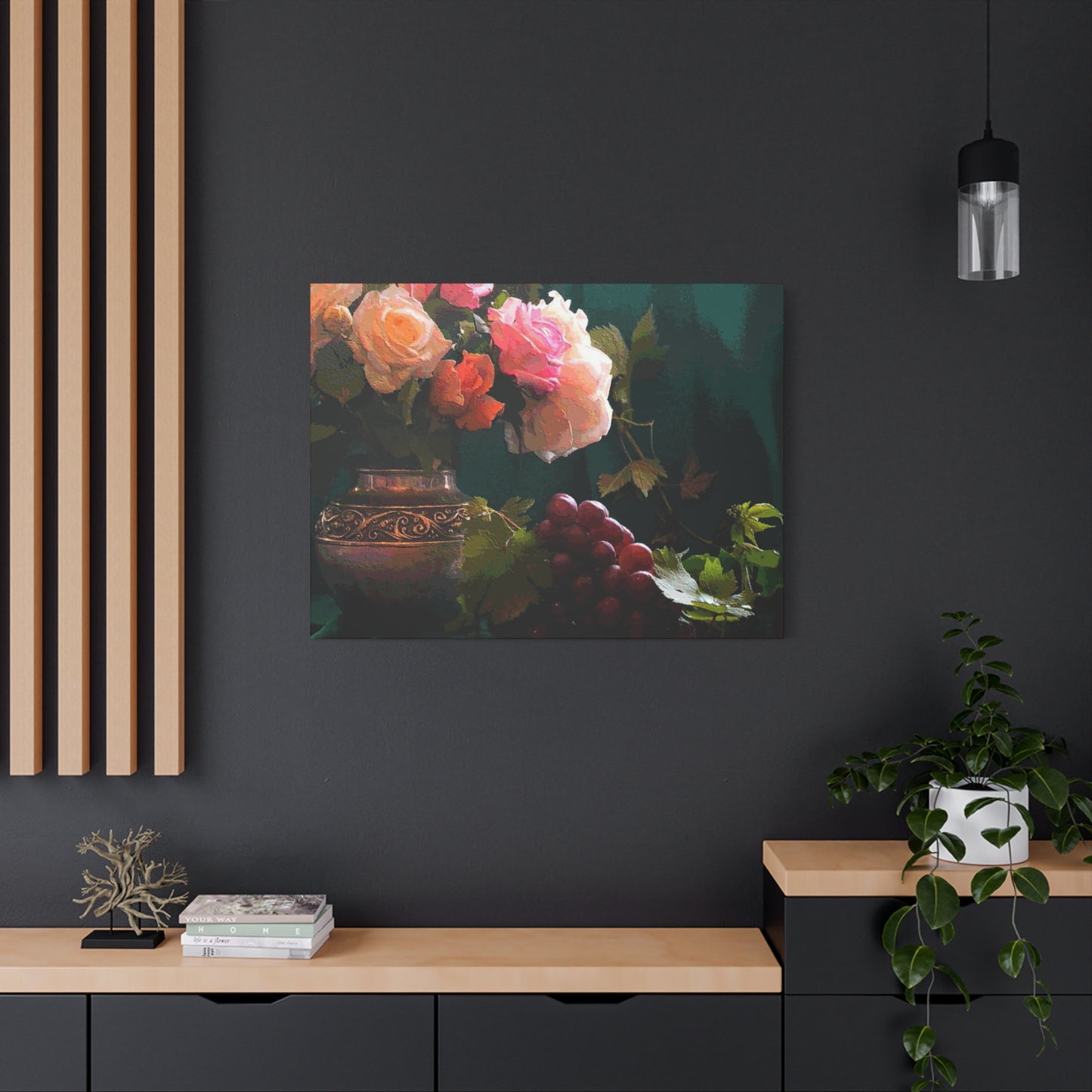 Roses Bouquet Flower Canvas Wall Art Abstract Pink Yellow Green