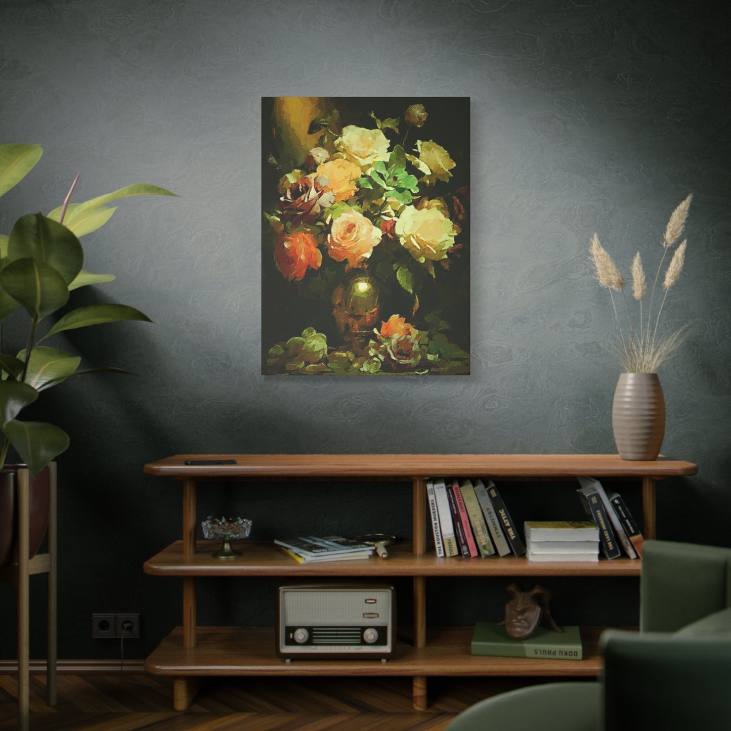 Love Story With Roses Art Print On Stretched Canvas, Floral Wall Decor
